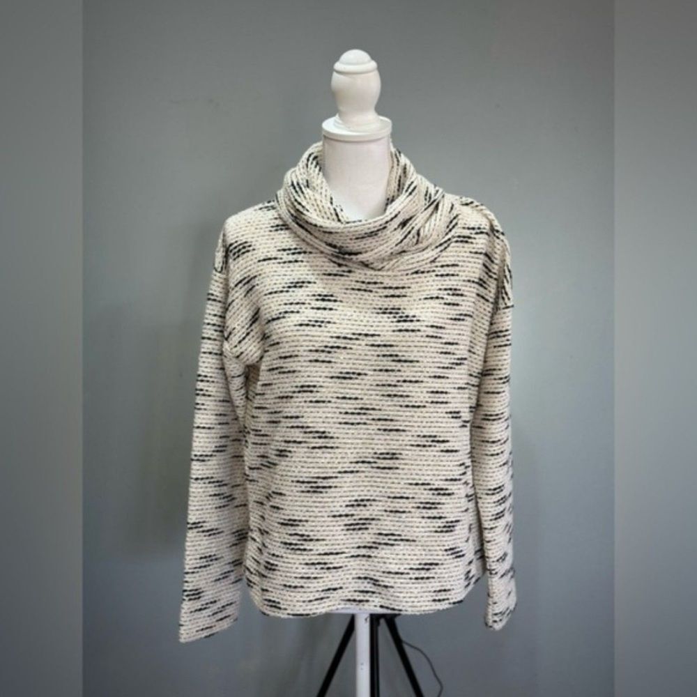 Clearout! Cream LOFT Striped Warm Cowl Neck Sweater Size M NWT